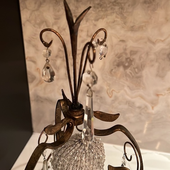 Vintage Hollywood Regency 18” Table Lamp Glass Prism Tole Metal - Gold Gilt - Picture 3 of 15